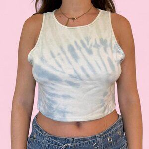 american eagle blue and white tie-dye crop tank top